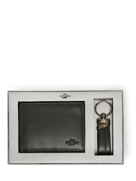 Gift Box Leather Wallet And Keychain Yves renard Black foulonne 2377X