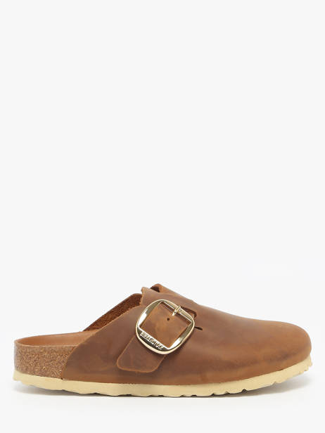 Slippers Boston Big Buckle In Leather Birkenstock Brown women 1030446