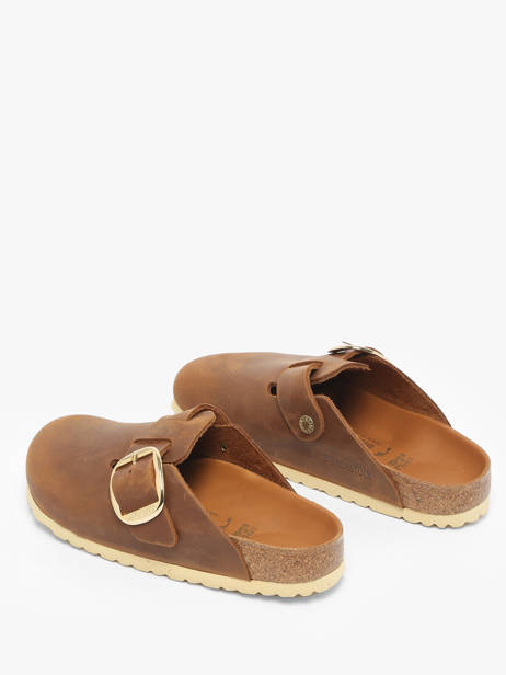 Slippers Boston Big Buckle In Leather Birkenstock Brown women 1030446 other view 3