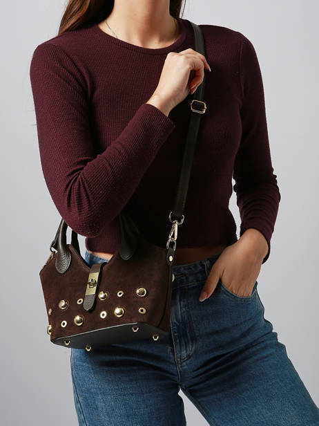 Satchel Velvet Studs Milano Brown velvet studs VS25091 other view 1