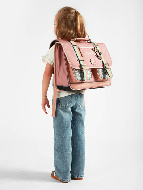Satchel For Kids 2 Compartments Cameleon Pink vintage fantasy CA38 other view 1