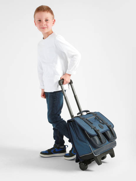 Wheeled Schoolbag 2 Compartments Cameleon Blue vintage color CR38 other view 1