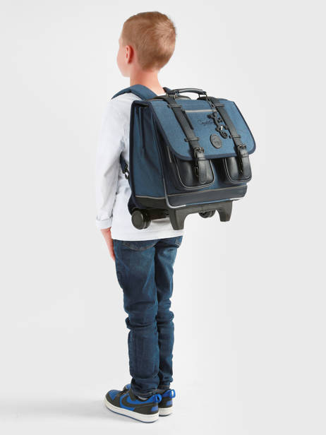 Wheeled Schoolbag 2 Compartments Cameleon Blue vintage color CR38 other view 2
